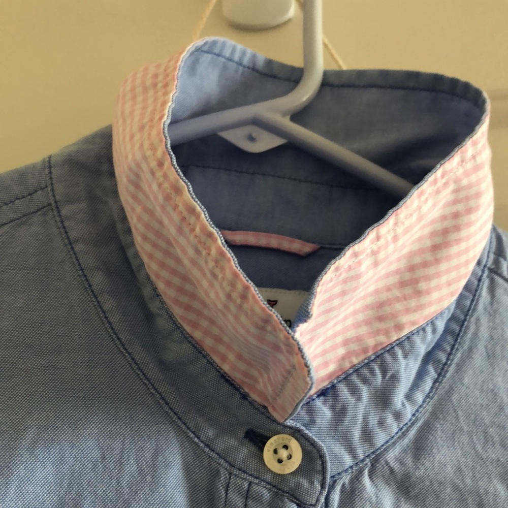 Vineyard Vines long sleeve 100% cotton shirt. Pink Gingham roll up sleeves